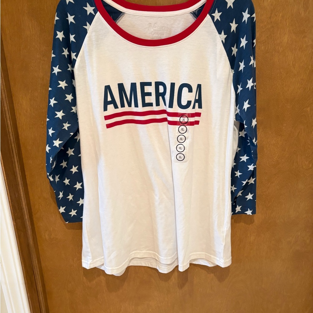 Natural Reflections Women’s America Long Sleeved Tee - White, Navy & Red